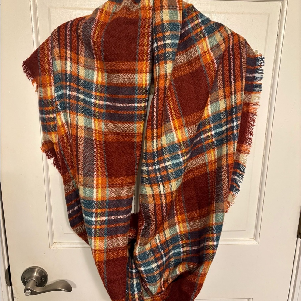 Lulu Red, Blue and Brown Plaid Infinity Scarf